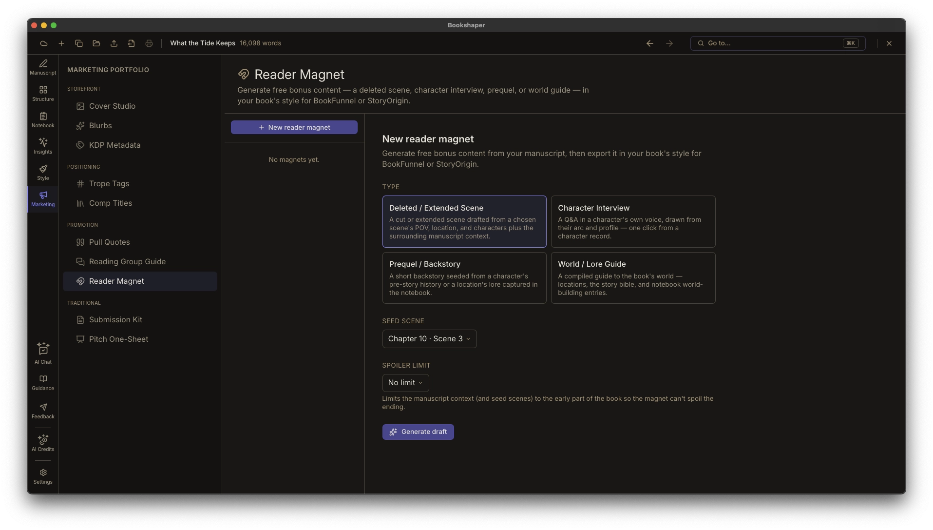 A reader magnet and a reading-group guide generated from the manuscript and exported in the book's own style