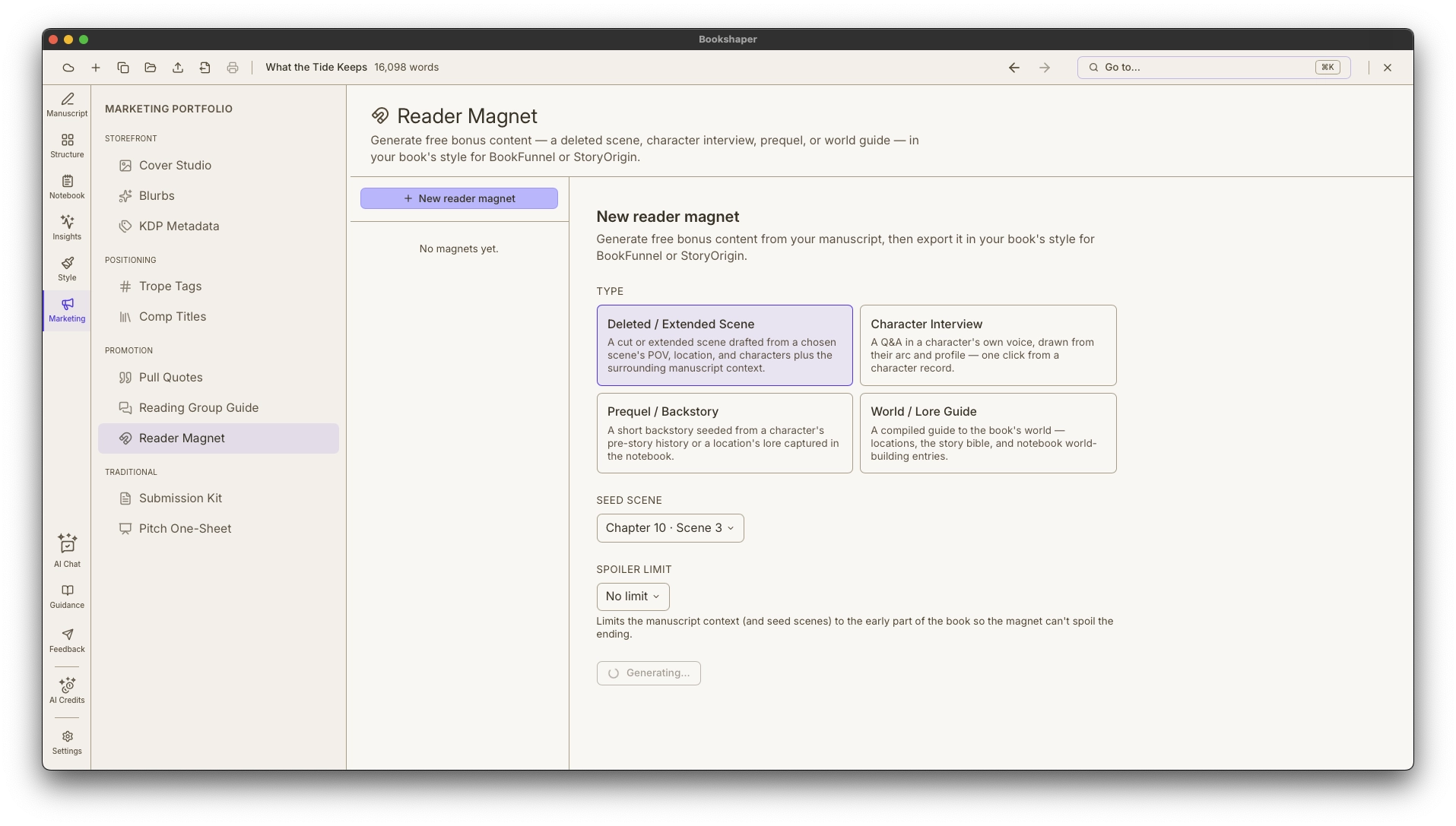 A reader magnet and a reading-group guide generated from the manuscript and exported in the book's own style